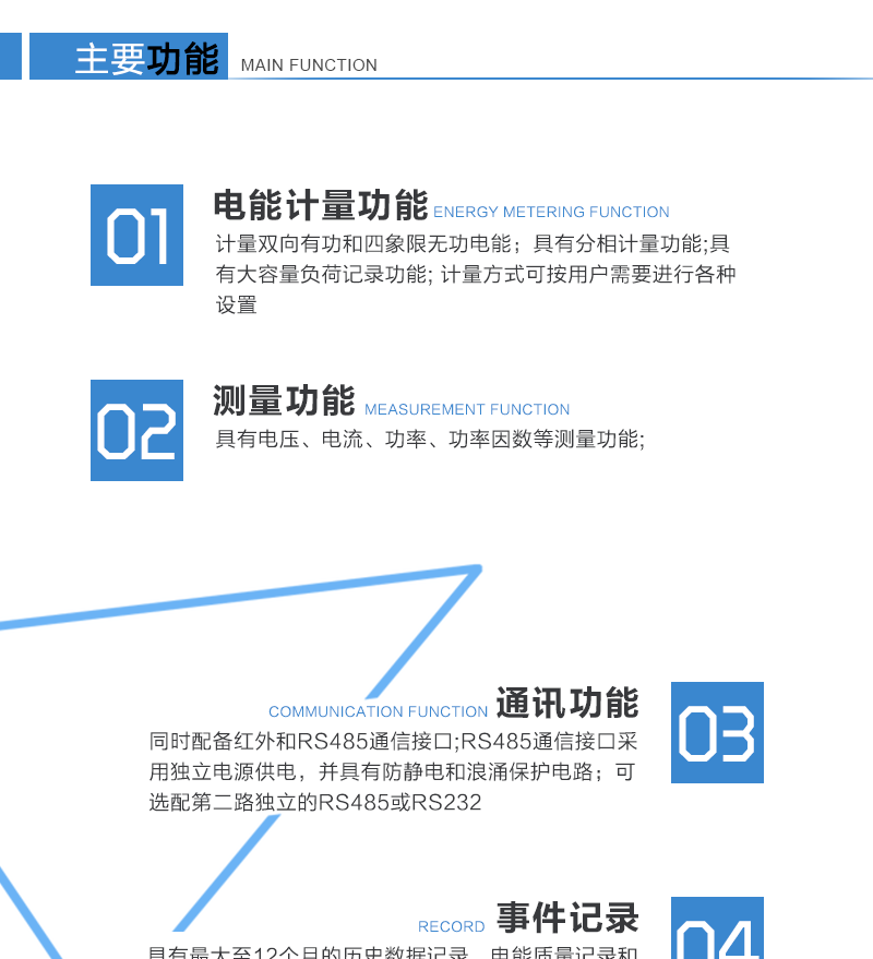 技術參數(shù)標準參比電壓（V）：3×100， 3×57.7/100，3X220/380標準電流（A）：3×1(10)A， 3×5(30)A，（適用于直接式表的）3×20(80)A，3×10(100)A標準參比頻率（Hz）：50